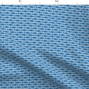 Shoal Fabric - Little Fish (Blue) By Kaicopenhagen - Shoal Fish Ocean Reef Animal Aquarium Beach Cotton Fabric By The Yard With Spoonflower