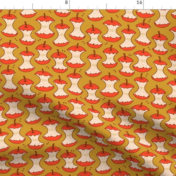 Apple Core Fabric - Apple Cores By Kristinnohe - Apple Core Fruit Food Yummy Red Mustard Yellow Cotton Fabric By The Yard With Spoonflower