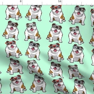 Hipster Bulldogs Fabric - Bulldog Cool By Floramoon Designs - Bulldogs Pets Glasses Cool Hipster Cotton Fabric By The Yard With Spoonflower