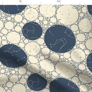 Galaxy Fabric - Skies Near And Far Luna By Audsbodkin - Constellation Circle Blue Neutral Nursery Cotton Fabric By The Yard With Spoonflower