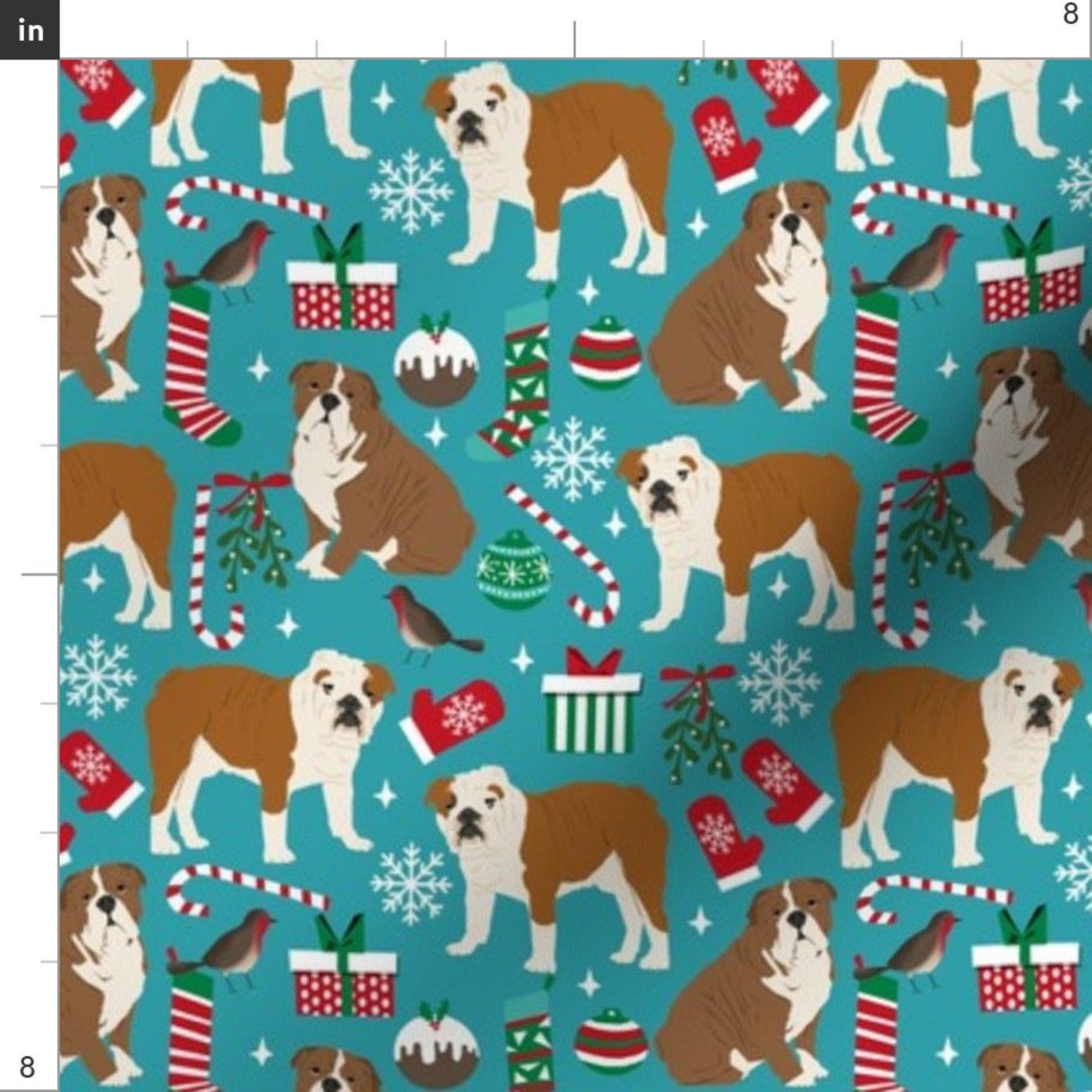 English Bulldog Fabric English Bulldogs Christmas Fabric Etsy