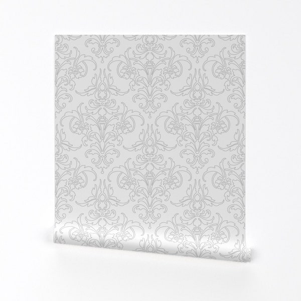 Papier peint damassé - Mary par Peacoquettedesigns - Rouleau de papier peint auto-adhésif amovible imprimé personnalisé fleur de lis pour la maison moderne par Spoonflower