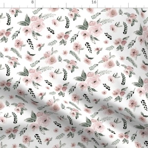 Floral Fabric - Blushfloral By Northeighty - Floral Roses Pink Green Vintage Home Decor Nursery Cotton Fabric By The Yard With Spoonflower