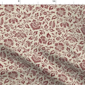 Brick Red Floral Fabric - 18th Century by victorian_papers_&_more - Autumn Chintz Woodblock Traditional Fabric by the Yard by Spoonflower