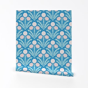 Dandelions Removable Peel and Stick Wallpaper - Blue Pink Block Print William Morris - Wall Art Wall Decor - Dandelion Diamond by pippa_shaw