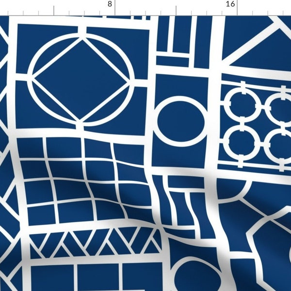 Fretwork Fabric - Trellis On Navy Blue By Danika Herrick - Fretwork Trellis White Navy Blue Asian Cotton Fabric By The Yard With Spoonflower