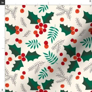 Holly Fabric - Christmas Holly And Berries On Creme By Heleen Vd Thillart - Holly Holiday Cotton Fabric By The Yard With Spoonflower image 3
