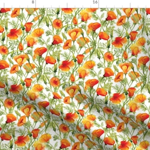 Orange Floral Watercolor Fabric - California Poppies - Small By Bristol And Breve - West Coast Cotton Fabric By The Yard With Spoonflower