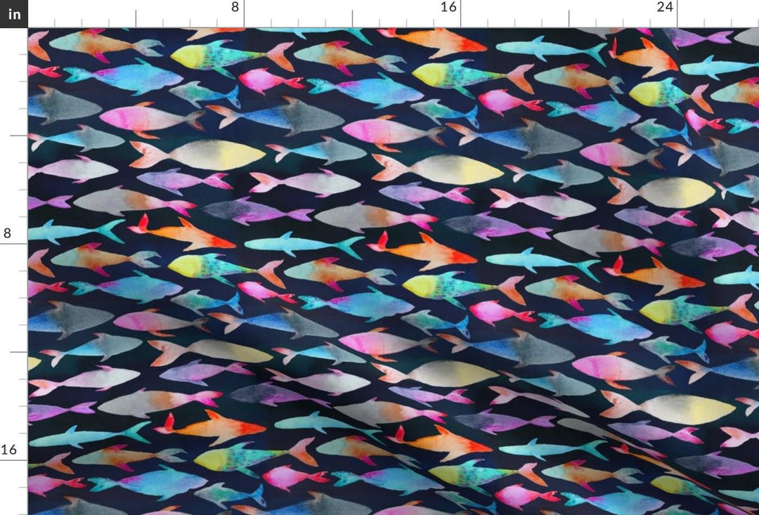 Watercolor Rainbow Fishes Fabric - Fishes by Tasiania - Rainbow ...
