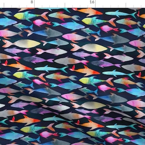 Watercolor Rainbow Fishes Fabric - Fishes By Tasiania - Rainbow Nautical Fish Beach Decor Cotton Fabric By The Yard With Spoonflower
