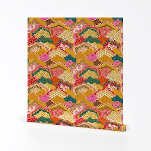 Mustard Gold Boho Removable Peel and Stick Wallpaper - Bright Maximalist - Wall Art Wall Decor - Funky Abstract by nashifruit_designs_