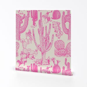 « Papier peint amovible en toile de cactus rose - Cowboy western kitsch - Art mural déco murale - Cactole occidental » par hiercollection