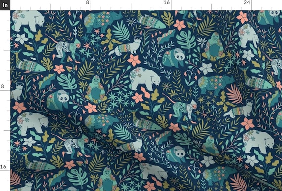 Endangered Species Fabric - Endangered Species Tropical Leaves Animals By Kostolom3000 - Folk Art Cotton Fabric By The Yard With Spoonflower