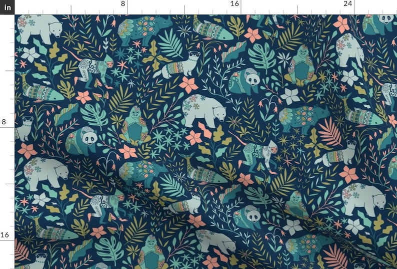 Endangered Species Fabric - Endangered Species Tropical Leaves Animals By Kostolom3000 - Folk Art Cotton Fabric By The Yard With Spoonflower image 1