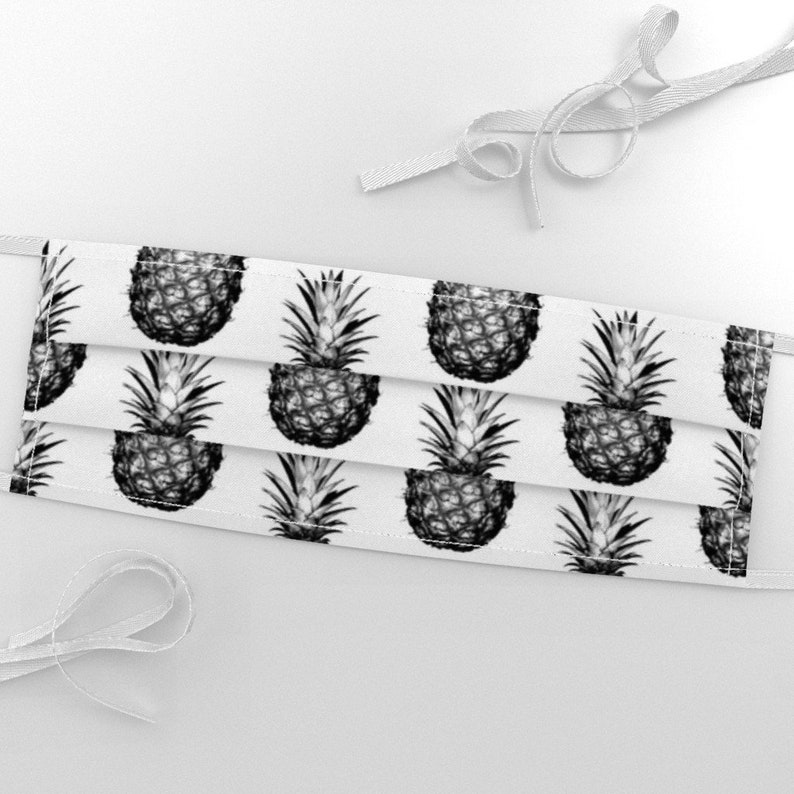 Pineapple Fabric Black and White Pineapples Medium Tiling Etsy