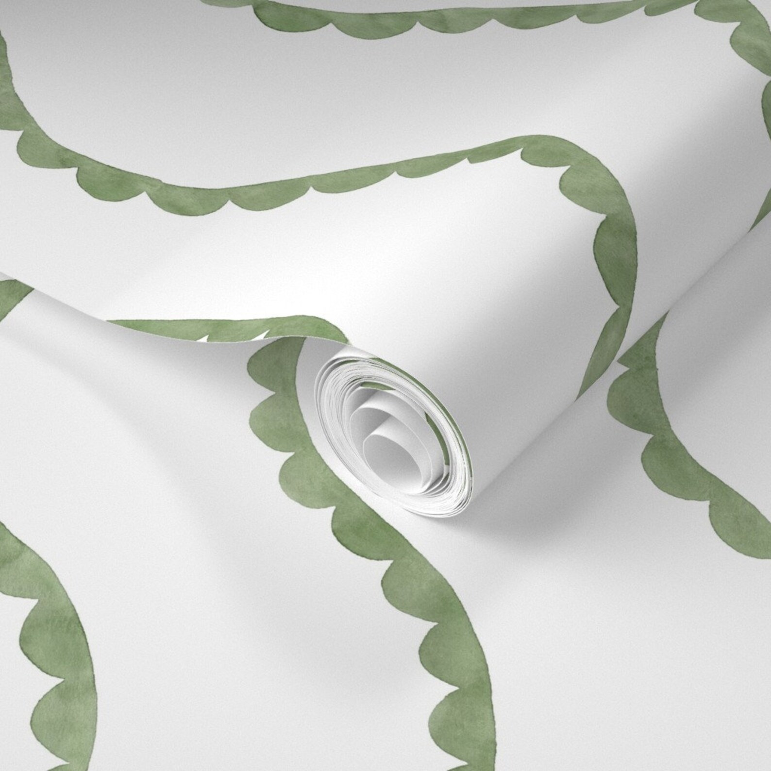 Sage Green Stripe Wallpaper Watercolor Waves Scalloped by Etsy