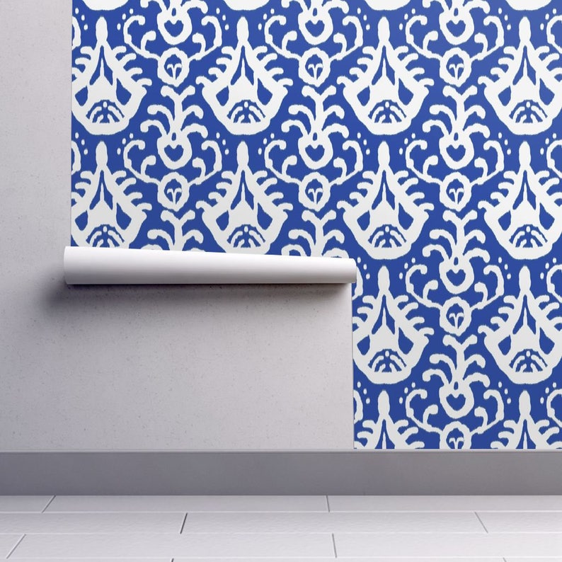 Blue Wallpaper Navy Ikat by Domesticate Custom Printed | Etsy