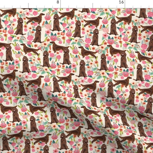 Floral Irish Setter Fabric - Irish Setter Floral Flowers Pet Dog Fabric Cream By Petfriendly - Cotton Fabric by the Yard With Spoonflower