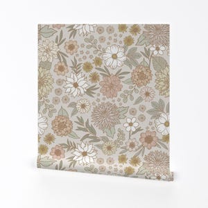 Floral Removable Peel and Stick Wallpaper -  Botanical Garden Flower Boho - Wall Art Wall Decor - Dahlia Garden Dreams by devondesignco