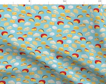 Cheese Blue Fabric - Cheeses Food Fabric Gourmet Foodie Blue By Charlottewinter - Cheese Cotton Fabric By The Yard With Spoonflower