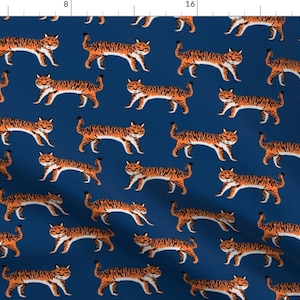 Tigers On Blue Fabric - Tiger Jungle Big Cat Animals Safari Fabric Blue Orange By Andrea Lauren - Cotton Fabric By The Yard With Spoonflower