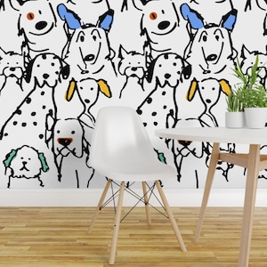Whimsical Dog Peel and Stick Wallpaper -  Cute Pets Fun Animals Doodle - Removable Wall Decor Art - Doodle Dogs by shellyreneedesigns