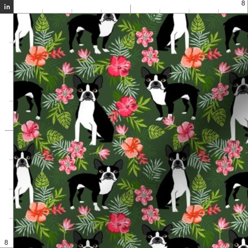 Tropical Boston Terrier Fabric Boston Terrier Hawaiian Etsy