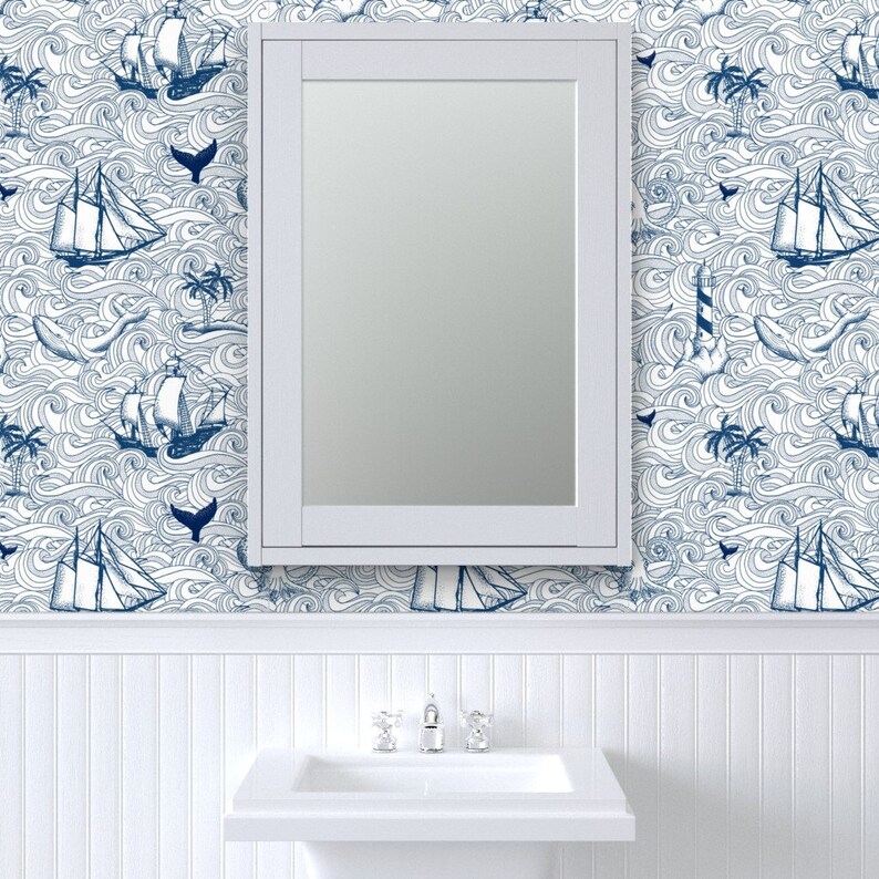 Nautical Wallpaper Vintage Nautical Journey by Whimsical - Etsy