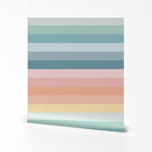 Pastel Wallpaper - Rainbow Dreams Jumbo By Indybloomdesign - Large Stripe Pink Blue Removable Self Adhesive Wallpaper Roll by Spoonflower