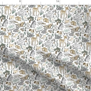 Deer Fabric - Woodland Lullaby-White By Thestorysmith - Deer Baby Animal Nursery Cotton Fabric By The Yard With Spoonflower