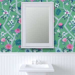 Chinoiserie Wallpaper Deluxe Green Peony Branch by Danika Herrick ...