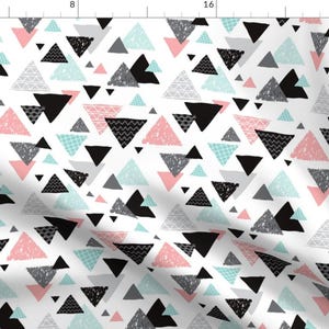 Triangles Fabric - Geometric Triangle by LittleSmileMakers - Mod Pink Blue Mint Blush Nursery Cotton Fabric by the Yard with Spoonflower