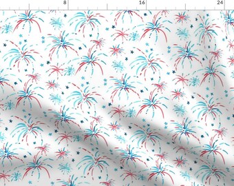 Fireworks Fabric - Fireworks By Erinanne - Fireworks Fourth of July Summer Celebration Blue Red Cotton Fabric By The Yard With Spoonflower