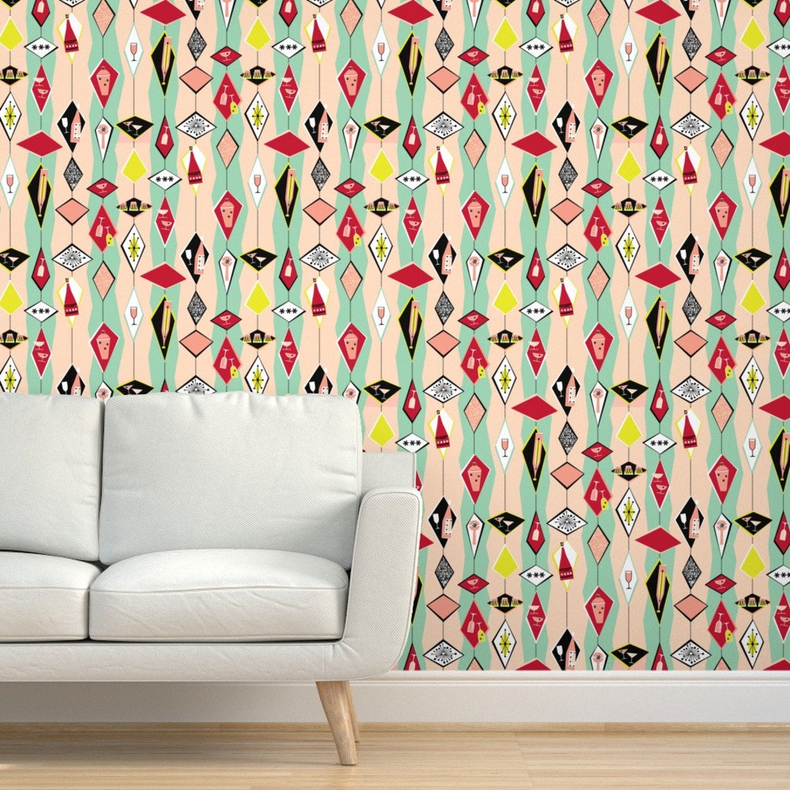 Mid Century Wallpaper Cocktail Diamonds Light Xl by - Etsy