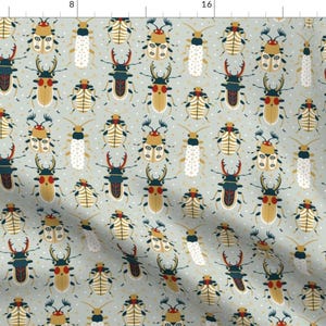 Retro Bugs Fabric - Retro Bugs By Juliabadeeva - Beetles Worms Moths Insects Nature Mint Science Cotton Fabric By The Yard With Spoonflower