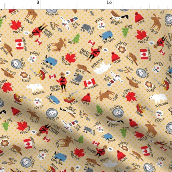 Canada Fabric - Canadian Things By Cynthiafrenette - Canada Moose Bear Beaver Toque Maple Leaf Cotton Fabric By The Yard With Spoonflower