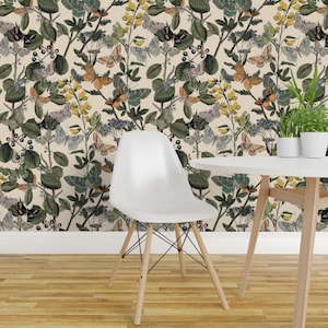 Butterfly Botanical Wallpaper - Butterfly Garden By Peacoquettedesigns- Custom Printed Removable Self Adhesive Wallpaper Roll by Spoonflower