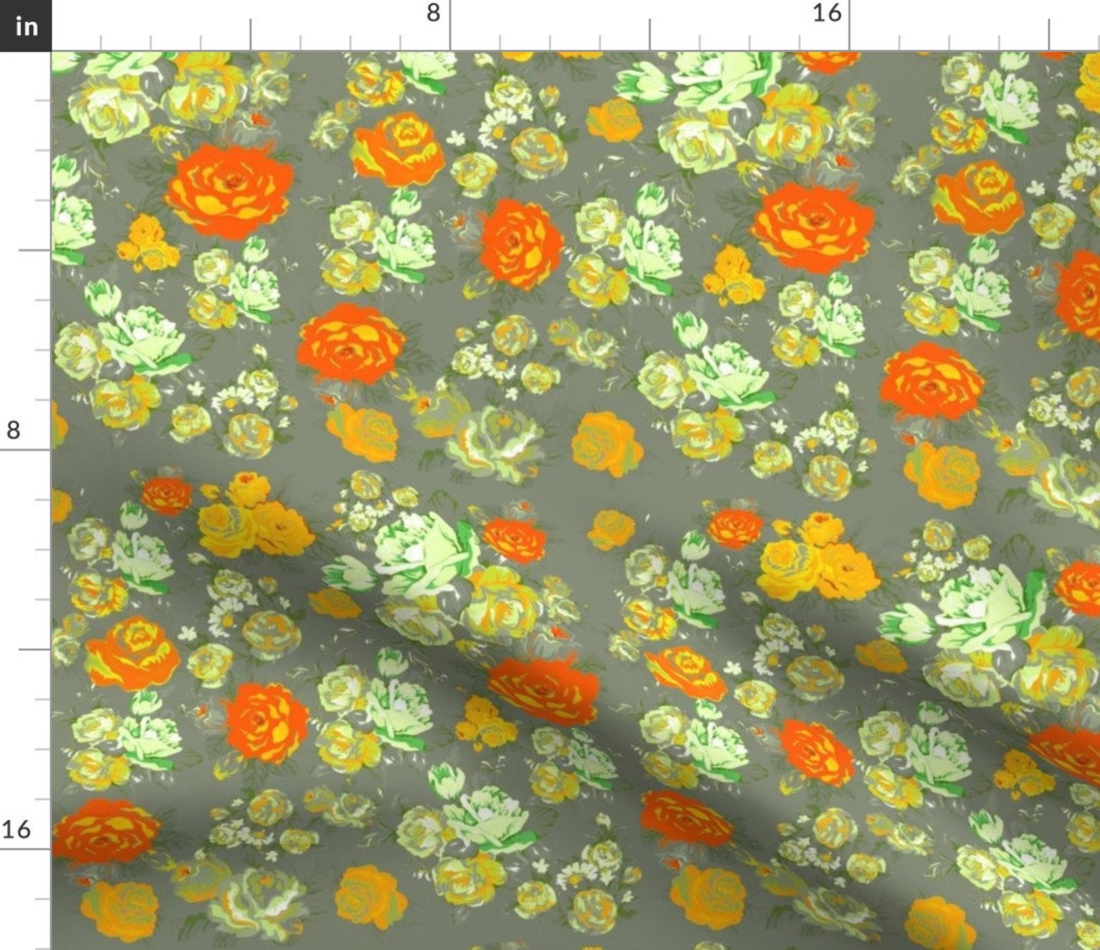 Yellow and Grey Flower Fabric Vintage Floral Print With Etsy