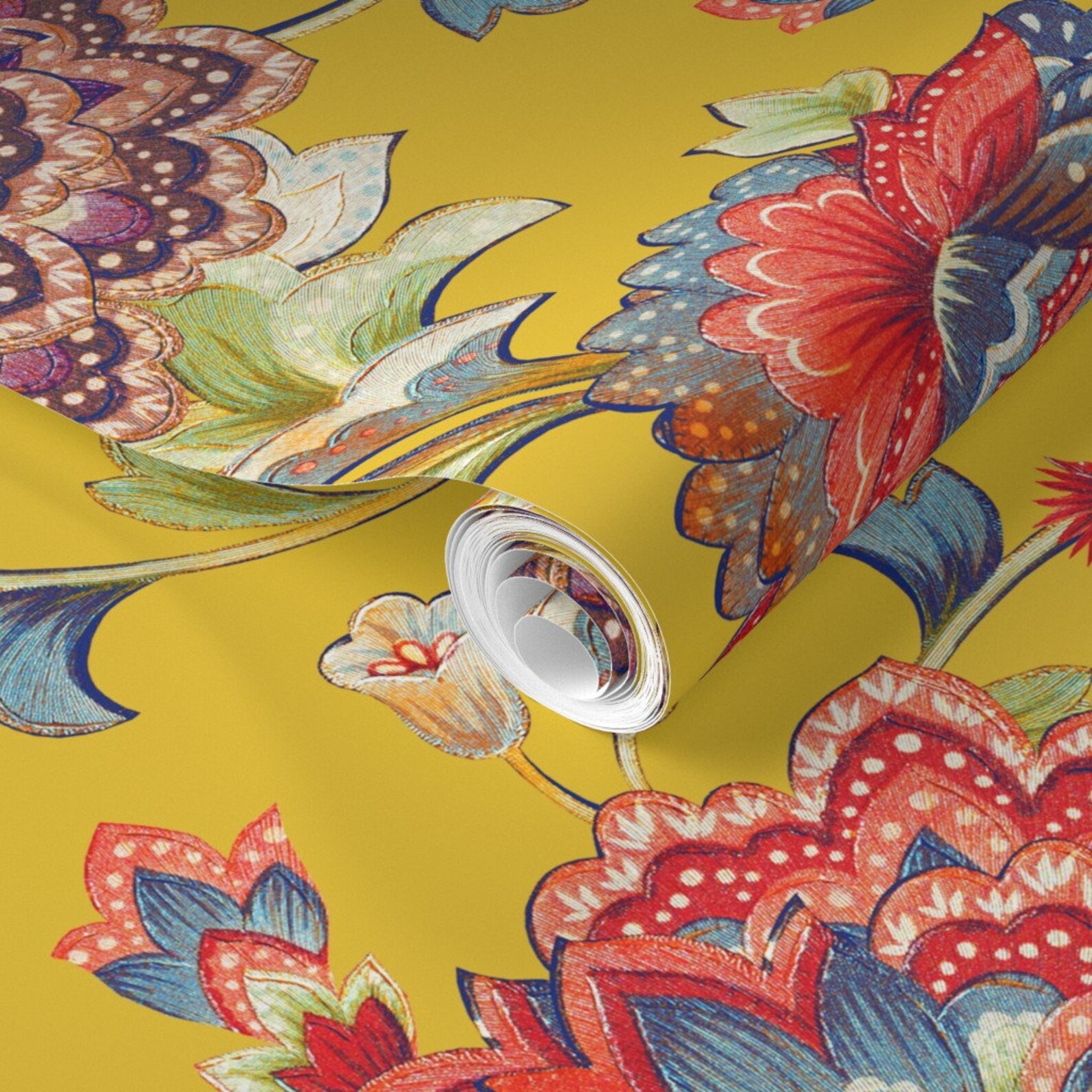 Chintz Wallpaper Chintz Mustard by Chicca Besso Mustard Etsy