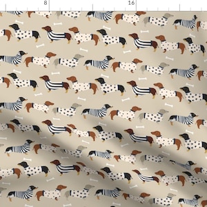 Dachshund In Sweaters Fabric - Dachshund Dog Fabric By Petfriendly - Baby Nursery Dog On Tan Cotton Fabric By The Yard With Spoonflower imagen 1