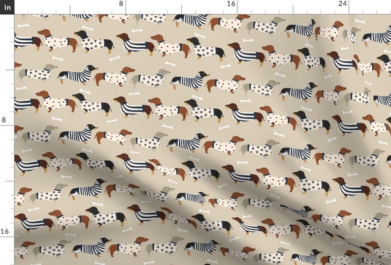 Dachshund In Sweaters Fabric - Dachshund Dog Fabric By Petfriendly - Baby Nursery Dog On Tan Cotton Fabric By The Yard With Spoonflower imagen 1