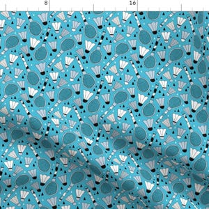 Blue Badminton Fabric - Cool Tennis And Badminton Racket Fun Retro Sports By Littlesmilemakers - Cotton Fabric by the Yard with Spoonflower
