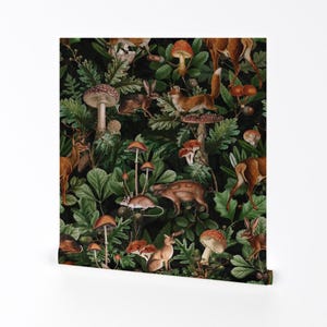Carta da parati rimovibile Woodland Peel and Stick - Cervo in stile antico Fiaba - Decorazione murale - Foresta di funghi magici di utart