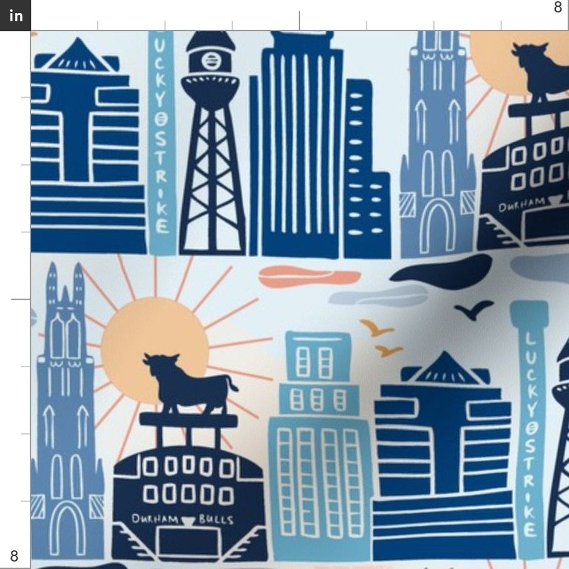 Durham Fabric Durham Skyline by Katie Hayes Durham Blue Etsy