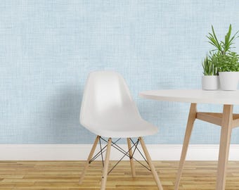 Mjukblå tapet - Modern lantlig linnelook av Helenpdesigns - Aquablå enfärgad avtagbar självhäftande tapetrulle av Spoonflower