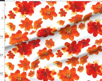 Orange Blossom Florals Fabric by the Yard. Quilting Cotton, Organic Knit,  Jersey or Minky. Watercolor Floral, Botanical, Flowers 