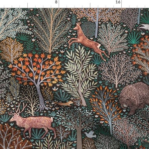 Woodland Fabric - Rustic Fall Forest by rebecca_reck_art - Rustic Autumn Thanksgiving Animals Fall Leaves Fabric by the Yard by Spoonflower