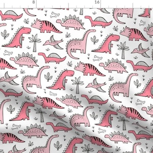 Girls Dinosaur Fabric - Dinosaurs In Pink By Caja Design - Dinosaur Cotton Fabric By The Yard With Spoonflower