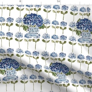 Blue Fabric - Hydrangea Chinoiserie  by nancy_aiken_campbell -  French Country Garden Party Garden Fabric by the Yard by Spoonflower