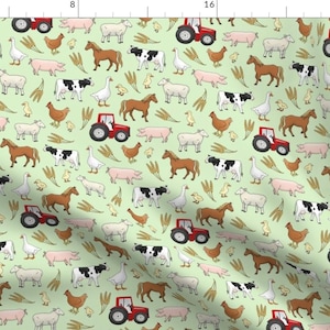 Farm Animals Fabric - On The Farm By Hazel Fisher Creations - Farm Animals Cow Pig Horse Chicken Cotton Fabric By The Yard With Spoonflower